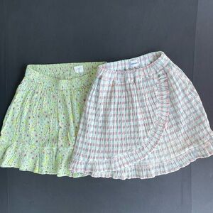 Green and White Mini Skater Skirt with Ruffled Pleats
